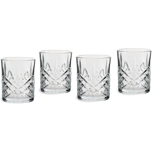 Ensemble De 4 Verres  Whisky, 330 Ml - Verres  Rhum, Verre Tumbler En Cristal Taill Avec Structure En Relief, Forme Cylindrique,Lavable Au Lave-Vaisselle, 9,8 X 8,2 Cm