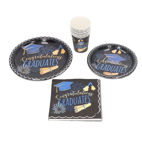 Ensemble De 40 Assiettes De Remise De Diplome Jetables Noires, Ensemble De Serviettes Et Assiettes Pour Table A Manger De Remise De Diplome, Decorations De Fete De Remise De Diplome