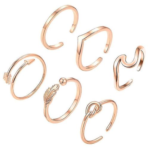 Ensemble De 6 Bagues Ouvertes Pour Femmes, Bagues De Pouce Rglables, Bague D'orteil, Bijoux De Plage Pour Femmes Et Filles, Or Rose