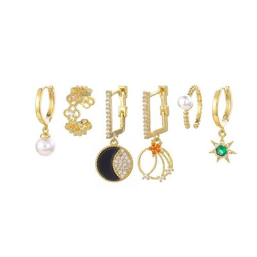 Ensemble De 6 Boucles D'oreilles En Argent Sterling 925, Zircon, Lune Et toile, Pendentif, Cerceau, Bijoux Cratifs De Fte Pour Femmes