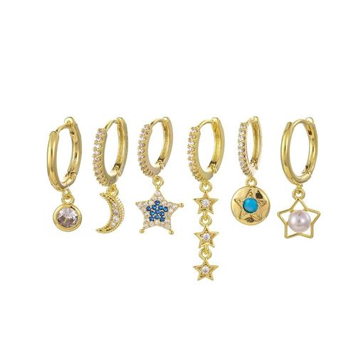 Ensemble De 6 Boucles D'oreilles En Argent Sterling 925, Zircon, Lune, toile, Boucles D'oreilles Pour Femmes, Luxe Lger, Dor