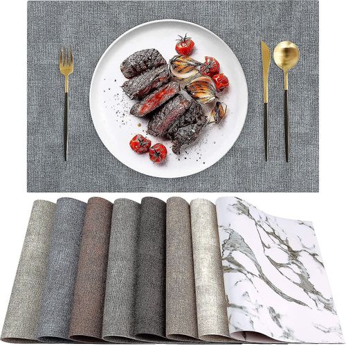 Ensemble De 6 Sets De Table En Cuir Bleu, Rsistants  La Chaleur, Impermables, Lavables, Antidrapants, Faciles  Nettoyer