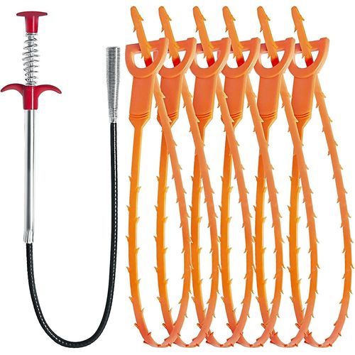 Ensemble De 7 Outils Pour Dboucher Les Canalisations : 6 Btonnets Dpilatoires Et 1 Nettoyant Flexible En Acier Inoxydable Pour viers Et Douches