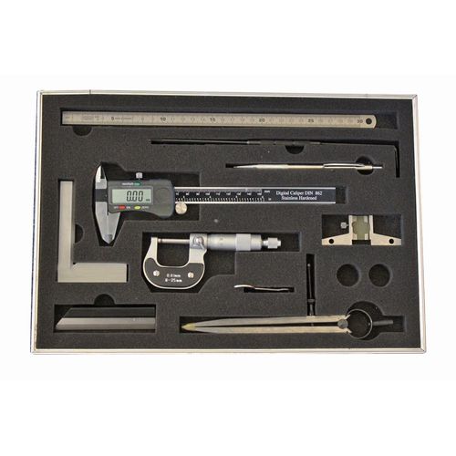 Ensemble De 9 Outils De Mesure Pied  Coulisse Digital 150 Mm Rgle 300 Mm Micromtre 0-25 Mm querre 100x70 Mm Etc Mib Cms92