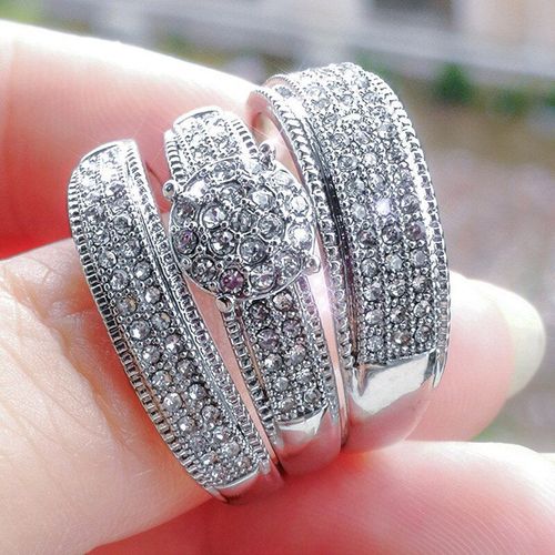 Ensemble De Bagues De Luxe En Cristal Blanc Naturel Pour Femme, Ensemble De Bijoux De Marie En Zircone Cubique Aaa, Taille 5-12, 3, Pices/Ensemble