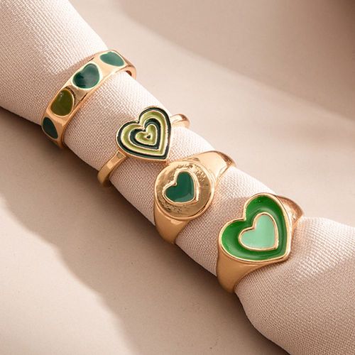 Ensemble De Bagues Gomtriques En Forme De CUr Pour Femmes, Bijoux En Rsine, Violet, Vert,  La Mode, Vente En Gros