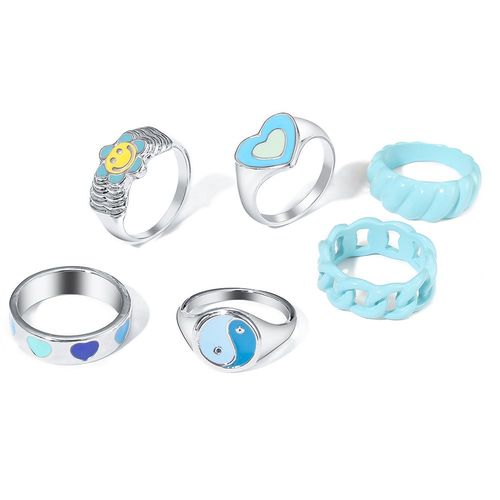 Ensemble De Bagues Gomtriques En Forme De CUr Pour Femmes, Bijoux En Rsine, Violet, Vert,  La Mode, Vente En Gros