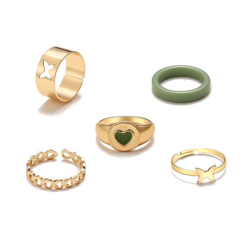 Ensemble De Bagues Gomtriques En Forme De CUr Pour Femmes, Bijoux En Rsine, Violet, Vert,  La Mode, Vente En Gros