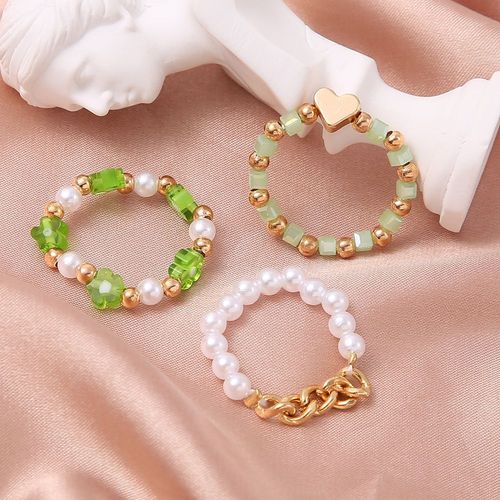 Ensemble De Bagues Gomtriques En Forme De CUr Pour Femmes, Bijoux En Rsine, Violet, Vert,  La Mode, Vente En Gros