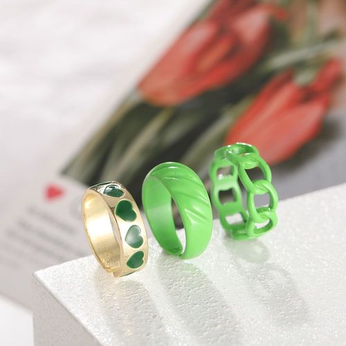 Ensemble De Bagues Gomtriques En Forme De CUr Pour Femmes, Bijoux En Rsine, Violet, Vert,  La Mode, Vente En Gros