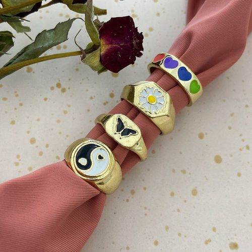 Ensemble De Bagues Gomtriques En Forme De CUr Pour Femmes, Bijoux En Rsine, Violet, Vert,  La Mode, Vente En Gros