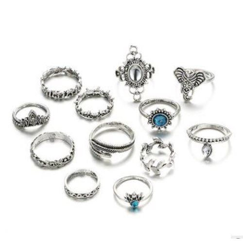 Ensemble De Bagues Style Bohme Pour Femmes, 13 Pices/Ensemble, Nouvelle Mode, Rtro, Cristal, Feuilles De Fleurs, Lotus Creux, Strass, Cadeau D'anniversaire De Mariage