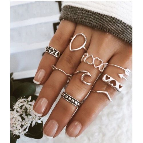 Ensemble De Bagues Tendance Pour Femmes, 9 Pices, CUr, Flches En Laiton, Bijoux  Main Boho