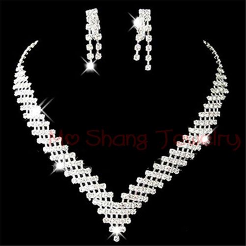 Ensemble De Bijoux Avec Biscuits En Cristal Blanc Plaqu Argent, Collier En V, Boucles D'oreilles, Bijoux De Rh, Fte Formelle, Mode La Plus Rcente, 2020