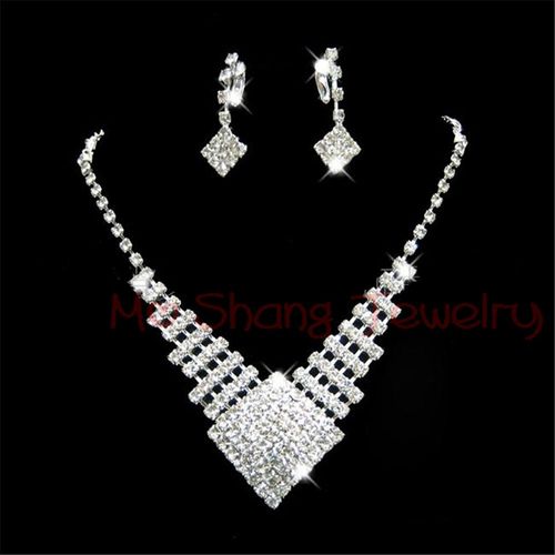 Ensemble De Bijoux Avec Biscuits En Cristal Blanc Plaqu Argent, Collier En V, Boucles D'oreilles, Bijoux De Rh, Fte Formelle, Mode La Plus Rcente, 2020
