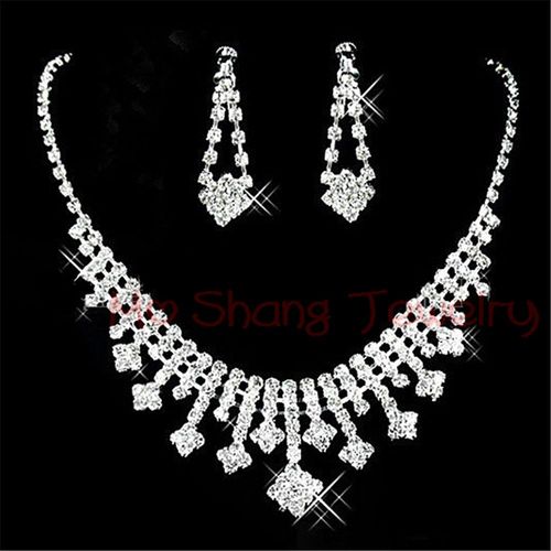 Ensemble De Bijoux Avec Biscuits En Cristal Blanc Plaqu Argent, Collier En V, Boucles D'oreilles, Bijoux De Rh, Fte Formelle, Mode La Plus Rcente, 2020