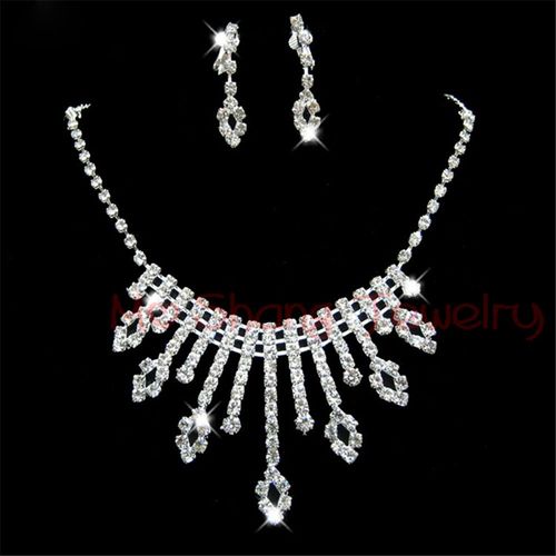 Ensemble De Bijoux Avec Biscuits En Cristal Blanc Plaqu Argent, Collier En V, Boucles D'oreilles, Bijoux De Rh, Fte Formelle, Mode La Plus Rcente, 2020