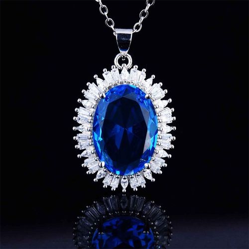 Ensemble De Bijoux Classiques En Argent Sterling 925, Cristal Bleu, Zircon Complet, Pendentif Rond, Colliers, Bagues, Boucles D'oreilles, Pour Femmes, Mariage