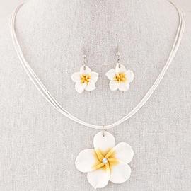 HENGSONG Plumeria Hawaii Fleur Polymère Argile Boucles DOreilles Pendentif Collier Ensembles De Bijoux 