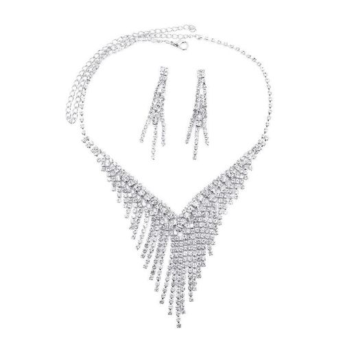 Ensemble De Bijoux De Luxe Avec Pompon En Cristal Pour Marie, Biscuits En Forme De V Plaqu Argent, Robe De Marie, Collier De Banquet, Ensemble De Boucles D'oreilles, Cadeau Pour Dames