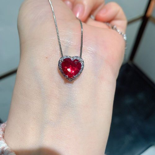 Ensemble De Bijoux De Mariage Pour Femmes, Pendentif En Forme De CUr, Collier, Boucles D'oreilles, Bague, Breloques, Argent Sterling 925, Pierre Rubis, Diamant