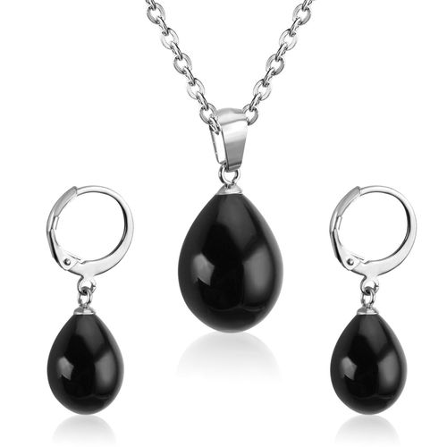 Ensemble De Bijoux De Marie En Acier De Luxe, En Forme De Goutte D'eau, Blanc/Noir/Rouge/Bleu, Pendentif En Perle, Collier Pour Femmes, Boucles D'oreilles Tombantes