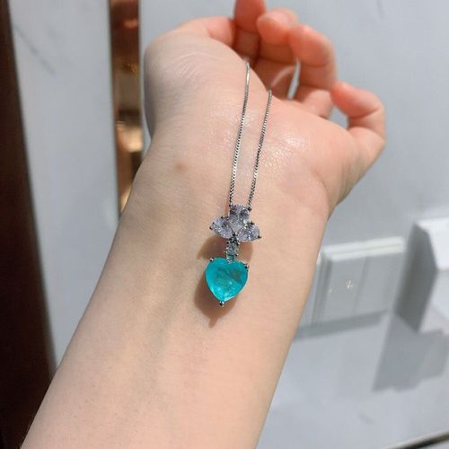 Ensemble De Bijoux En Argent Sterling 925, Boucles D'oreilles/Collier En Forme De CUr, Paraiba Tourmaline En Pierre Naturelle Pour Femmes, Vente En Gros, Nouvel Arrivage