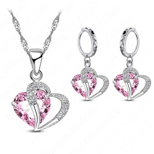 Ensemble De Bijoux En Cristal En Forme De Coeur Pour Femmes, Collier Mignon, Boucles D'oreilles, Biscuits Plaqu Argent, Ensembles De Bijoux Nobles, Cadeaux Pour Filles, Mode Luxueuse