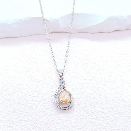 Ensemble De Bijoux En Zircon Incrust En Forme De Goutte, Boucles D'oreilles Simples Et Polyvalentes, Collier-Collier-Champagne