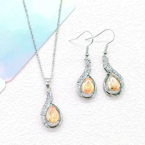 Ensemble De Bijoux En Zircon Incrust En Forme De Goutte De Vente Chaude Collier De Boucles D'oreilles Simples Et Polyvalents-Set-Champagne