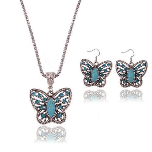 Ensemble De Bijoux Papillon Turquoise Rtro, Pendentif, Boucle D'oreille, Collier, Chane  La Mode, Amulette Faite  La Main, Cadeaux Pour Sa Femme