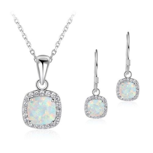 Ensemble De Bijoux Pour Femmes, Imitation Opale De Feu Bleu, Pendentif En Zircone Cubique, Collier Avec Boucles D'oreilles, Cadeau De Fte