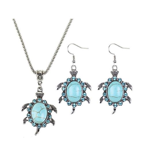Ensemble De Bijoux Tortue Turquoise Rtro, Pendentif, Boucle D'oreille, Collier, Chane  La Mode, Amulette Faite  La Main, Cadeaux Pour Sa Femme