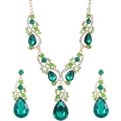 Ensemble De Bijoux Vert Strass Collier Boucles D'oreilles Sets Luxe Exquis Parure De Bijoux Mariage Fte Soire De Nol Pour Femmes Et Filles