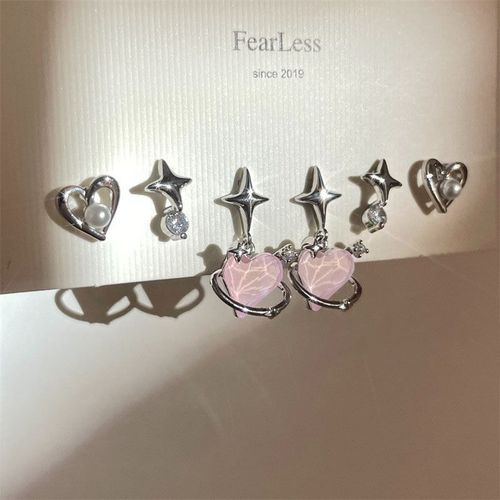 Ensemble De Boucles D'oreilles  Tige En Forme De CUr Pour Femmes, Opale Colore, Bijoux Punk Pour Filles Cool, Cadeaux De Navire De Chia, Accessoires  La Mode