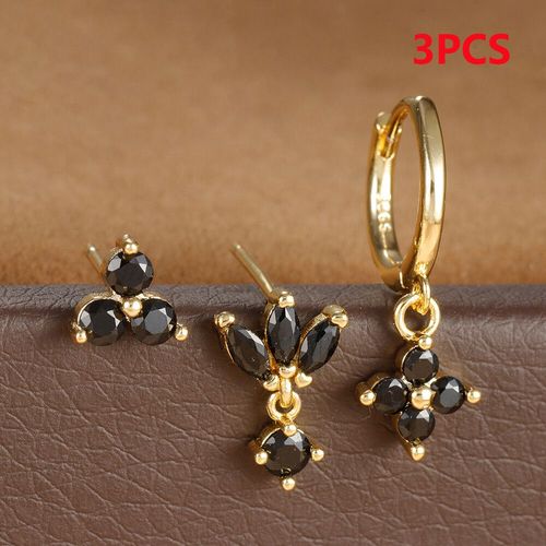 Ensemble De Boucles D'oreilles Croles En Cristal Multicolore Pour Femme,Acier Inoxydable,Pendentif Huggie Plaqu Or 18 Carats,Bijoux Piercing,3 Pices