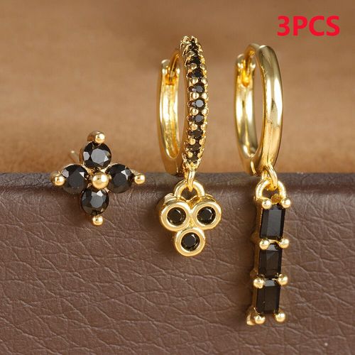 Ensemble De Boucles D'oreilles Croles En Cristal Multicolore Pour Femme,Acier Inoxydable,Pendentif Huggie Plaqu Or 18 Carats,Bijoux Piercing,3 Pices