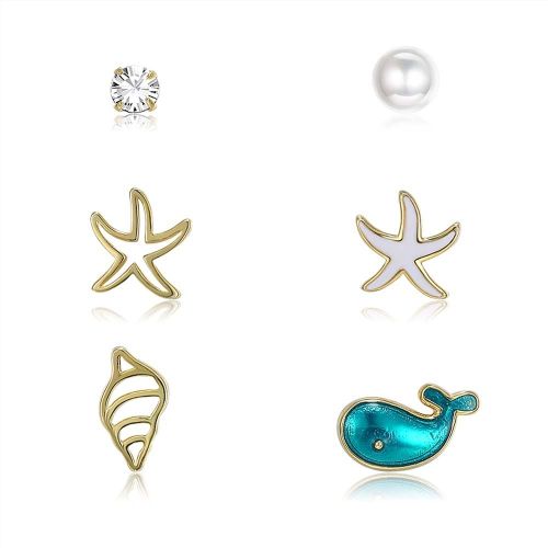 Ensemble De Boucles D'oreilles En Argent Sterling 925 Pour Femme, Bijoux Mignons En Forme De Baleine, De Conque, D'toile De Mer Et De Perle Ronde En Zircon, Avec Minuscule Clou Dor