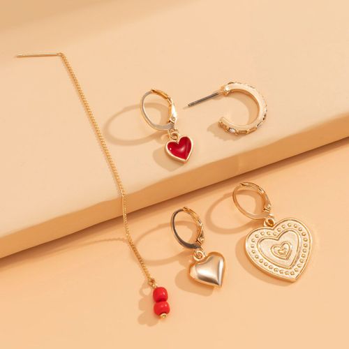 Ensemble De Boucles D'oreilles En Cristal Pour Femmes, Vintage, Pendentif En Forme De CUr, Perle Rouge, Style Boho Asymtrique, Mini Cerceau, Bijoux  La Mode, Reiki, 2021