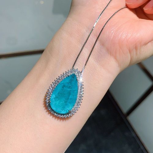 Ensemble De Boucles D'oreilles En Diamant Pour Femmes, Collier Avec Pendentif Unique Goutte D'eau, Paraiba Tourmaline Aigue-Marine De Laboratoire, Bijoux Fins De Mariage, 2021