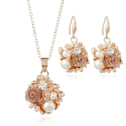 Ensemble De Boucles D'oreilles En Forme De Fleur De Rose Pour Femmes Et Filles, Bijoux De Luxe, Pendentif En Perle,  La Mode, Cadeaux