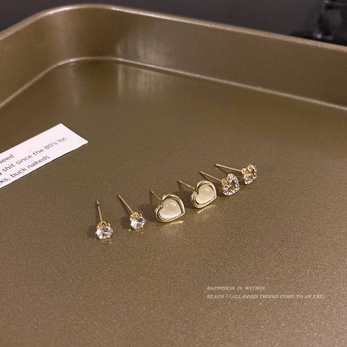 Ensemble De Boucles D'oreilles En Opale Avec Aiguilles En Argent S925, 3 Pices, Amour, Mode Corenne, Temprament Polyvalent, Bijoux