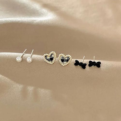 Ensemble De Boucles D'oreilles En Velours Pour Fille, Version Corenne, Perle, Amour, Doux, Arc, Temprament, Petit Groupe, Observateur, Luxe, Polyvalent, Vente