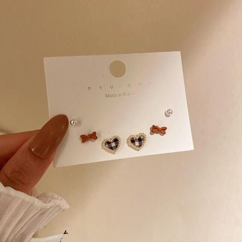 Ensemble De Boucles D'oreilles En Velours Pour Fille, Version Corenne, Perle, Amour, Doux, Arc, Temprament, Petit Groupe, Observateur, Luxe, Polyvalent, Vente