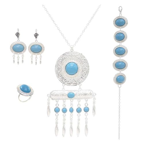 Ensemble De Boucles D'oreilles Et Bracelet En Acrylique Rouge Pour Femmes, Bijou De Style Gitane, Rtro, Turc, Robe, Accessoires