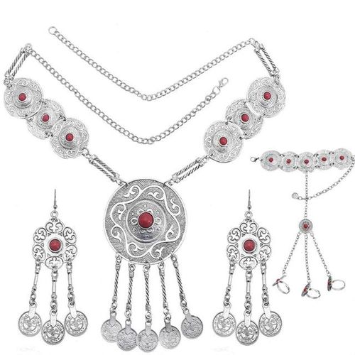 Ensemble De Boucles D'oreilles Et Bracelet En Acrylique Rouge Pour Femmes, Bijou De Style Gitane, Rtro, Turc, Robe, Accessoires