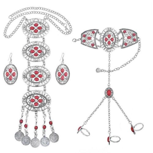 Ensemble De Boucles D'oreilles Et Bracelet En Acrylique Rouge Pour Femmes, Bijou De Style Gitane, Rtro, Turc, Robe, Accessoires