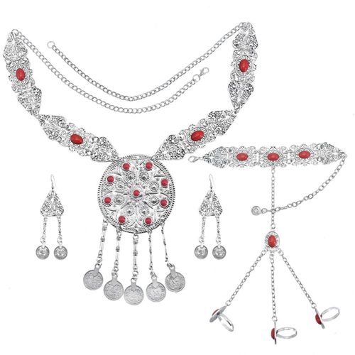 Ensemble De Boucles D'oreilles Et Bracelet En Acrylique Rouge Pour Femmes, Bijou De Style Gitane, Rtro, Turc, Robe, Accessoires