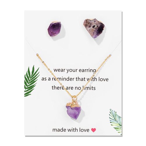 Ensemble De Boucles D'oreilles Et De Colliers Pour Femmes Et Filles, Pendentif En Pierre Brute Irrgulire Naturelle, Clous D'oreille En Quartz, Cadeau De Bijoux De Gurison, Mode