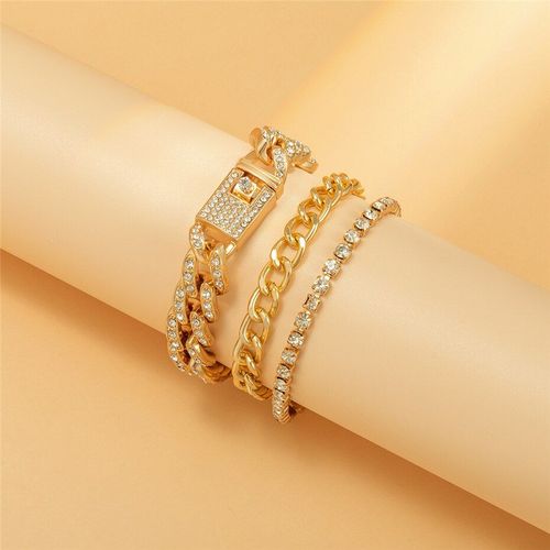 Ensemble De Bracelets De Luxe Pour Femmes Et Hommes, Chane  Maillons Glacs, Style Punk, Ajustable, Transparent, Strass, Bijoux  Main